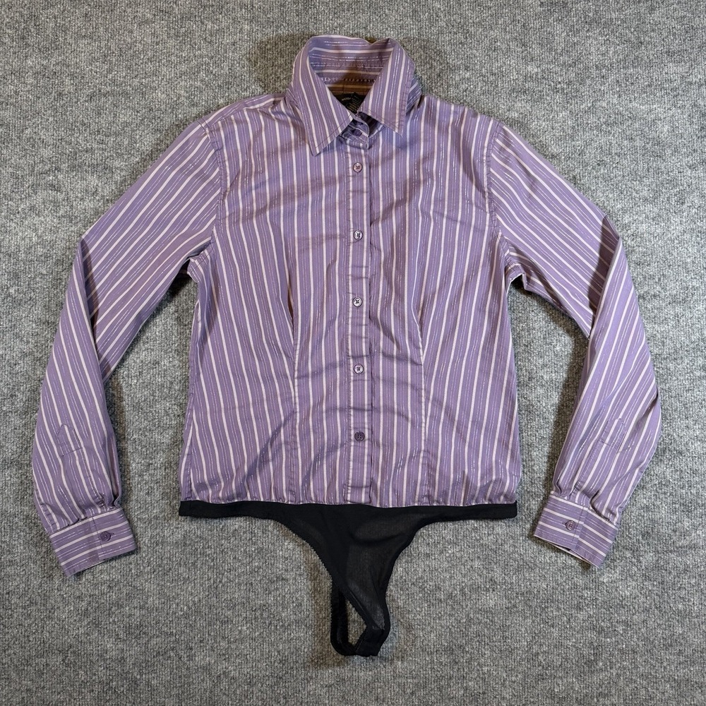 Y2K Moda International Womens Purple‎ Button Up Bodysuit Shirt M Snap Crotch